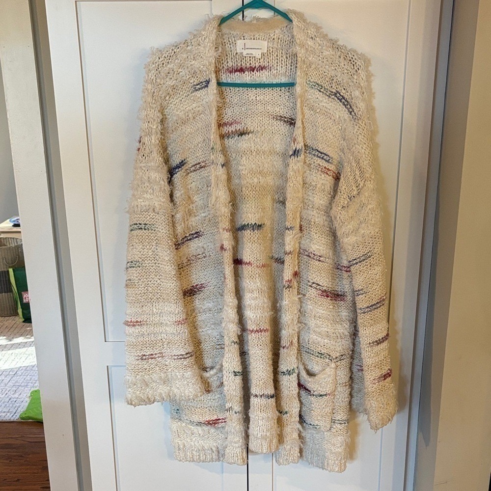 Anthropologie Cream Striped Open Front Cardigan‎ Boho Size S